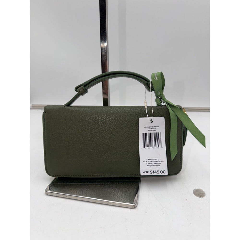 Vera Bradley Accordion Wristlet Bronze Green Pebbled Leather Wallet 50347-20142